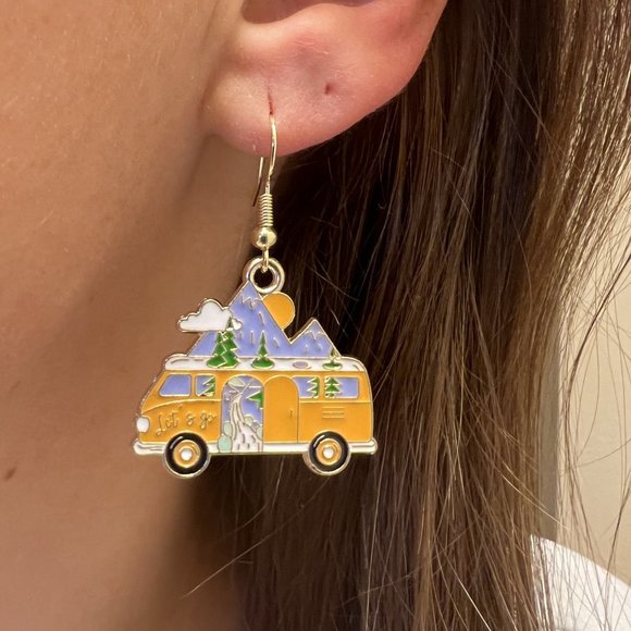 Let's Go Car Camping RV Vanlife Roadtrip Nomad Travel Dangle Earrings NEW - Picture 3 of 5